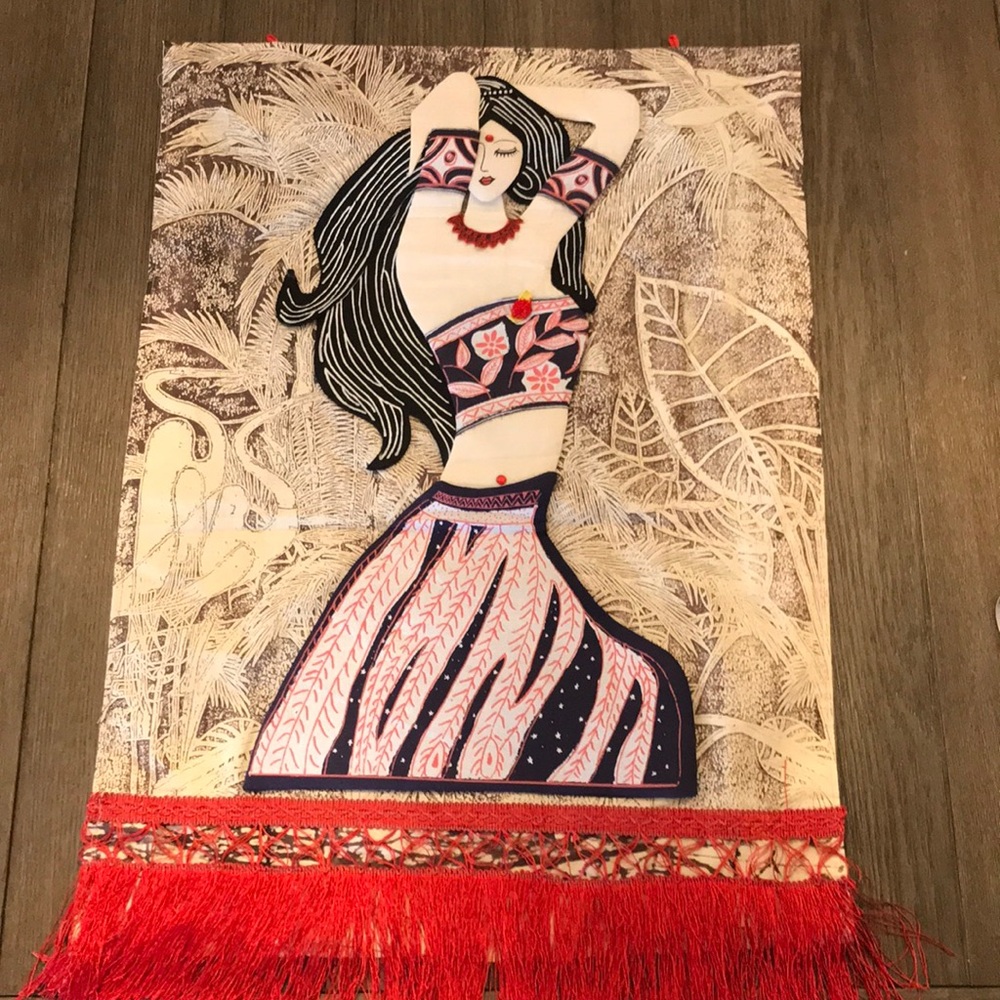 Belly dancer tapestry wall hanging. Exotic whimsical decoration.